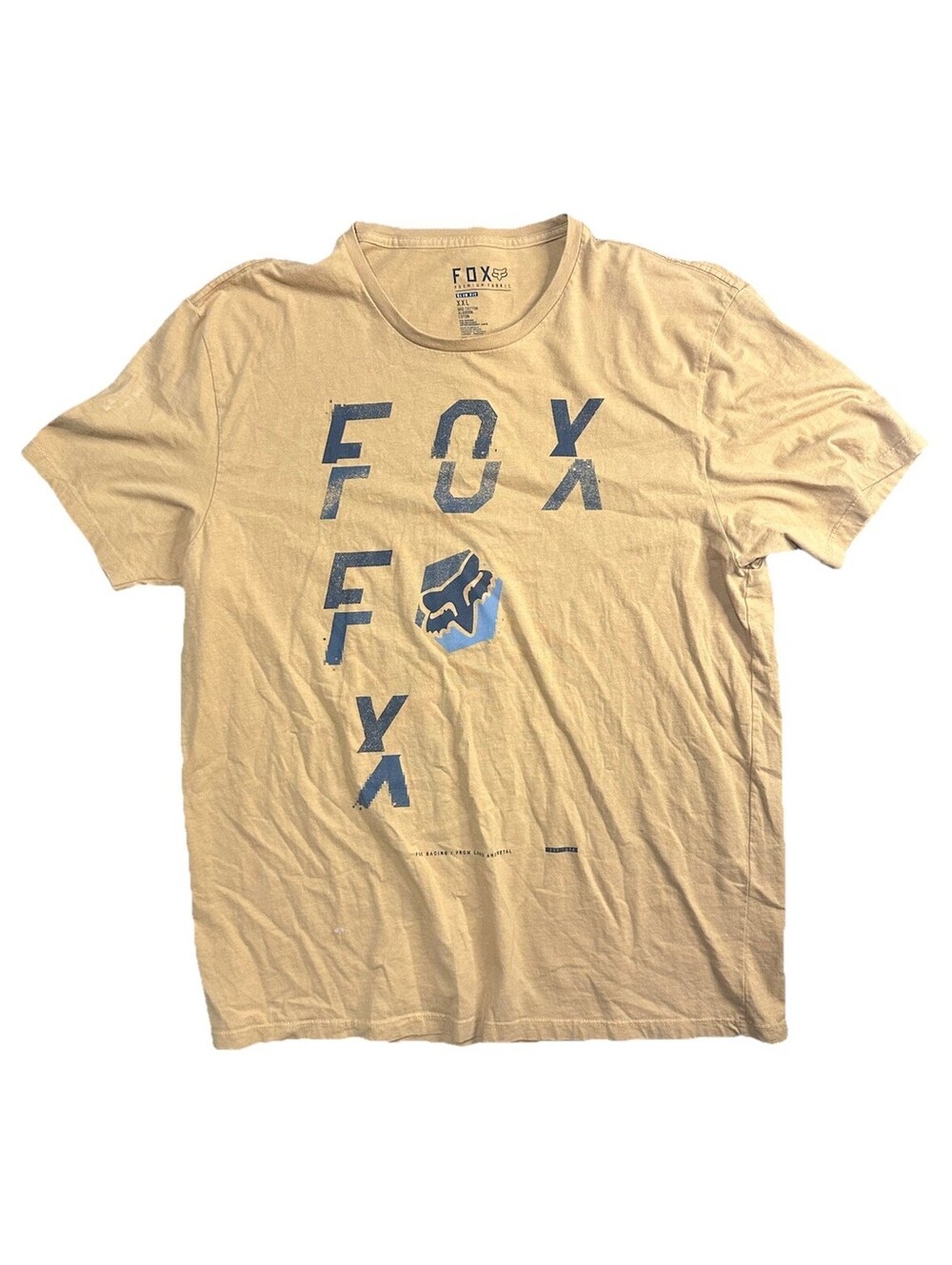 Fox Racing Graphic T Shirt XXL Tan Distressed Logo Moto MX Off Road Cotton Tee
